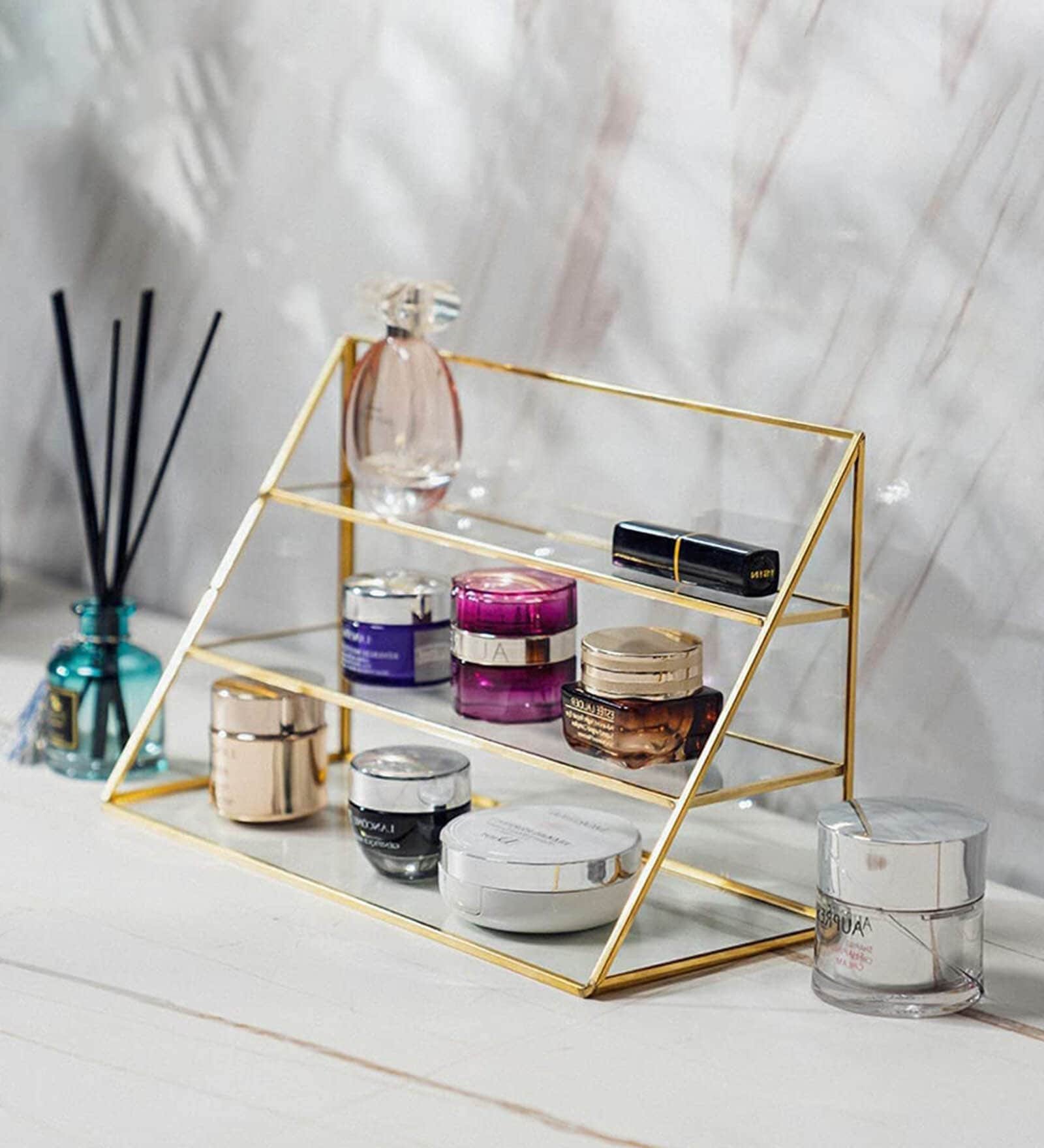 Gold & Metal Storage Make Up Organiser